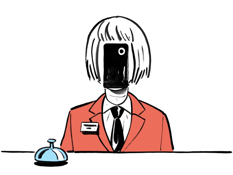 Illustration of a hotel concierge with an iphone over their face